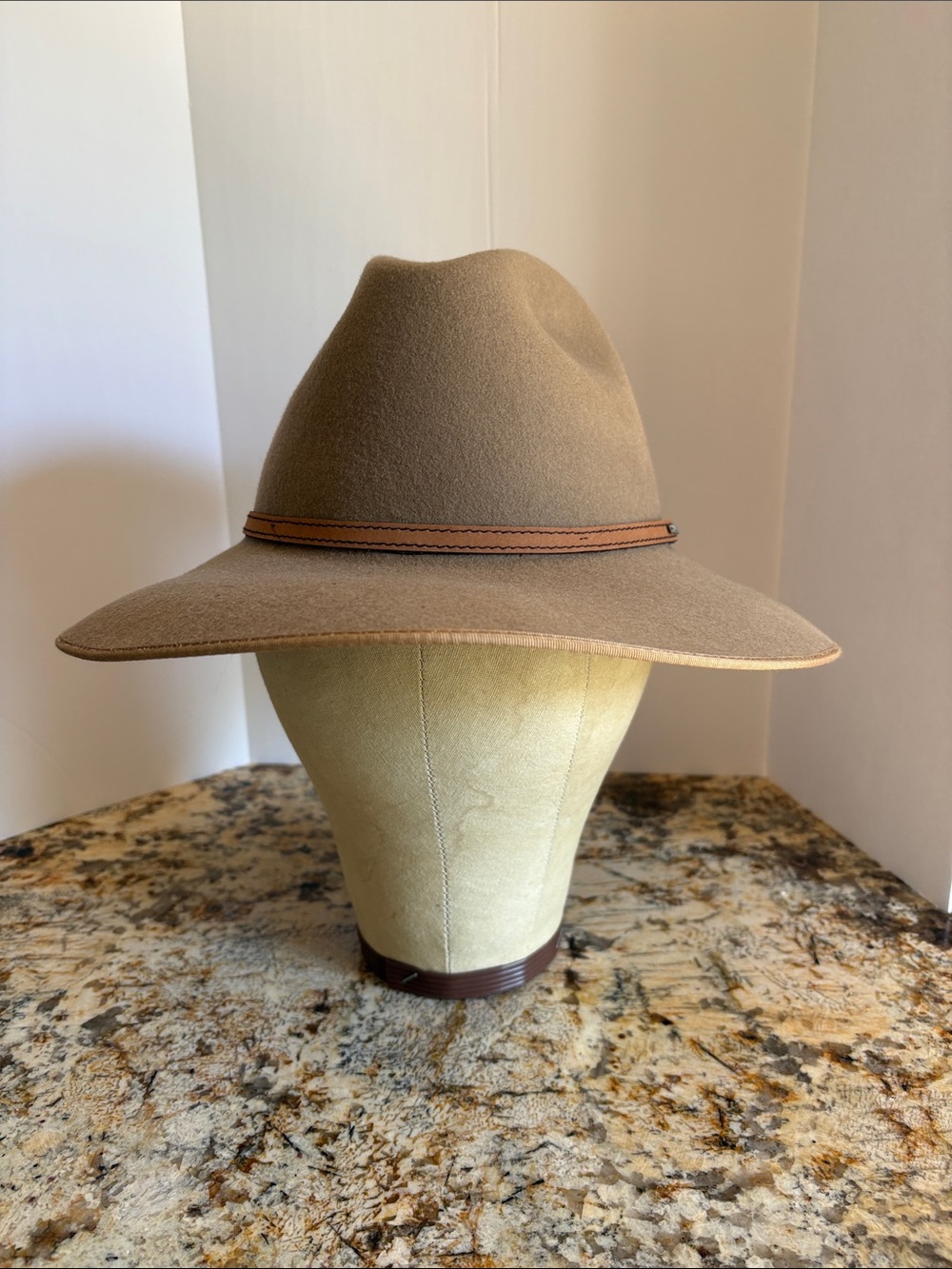 Stetson Brown Wide-Brim Wool Fedora with Leather Band